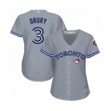 Women's Toronto Blue Jays #3 Brandon Drury Authentic Grey Road Baseball Player Jersey