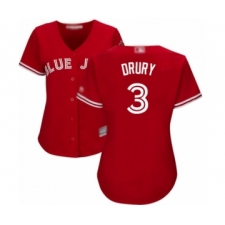 Women's Toronto Blue Jays #3 Brandon Drury Authentic Scarlet Alternate Baseball Player Jersey