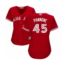Women's Toronto Blue Jays #45 Thomas Pannone Authentic Scarlet Alternate Baseball Player Jersey