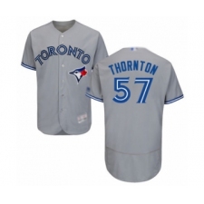 Men's Toronto Blue Jays #57 Trent Thornton Grey Road Flex Base Authentic Collection Baseball Player Jersey