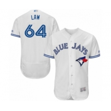 Men's Toronto Blue Jays #64 Derek Law White Home Flex Base Authentic Collection Baseball Player Jersey
