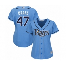 Women's Tampa Bay Rays #47 Oliver Drake Authentic Light Blue Alternate 2 Cool Base Baseball Player Jersey