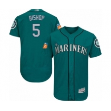 Men's Seattle Mariners #5 Braden Bishop Teal Green Alternate Flex Base Authentic Collection Baseball Player Jersey