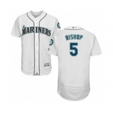 Men's Seattle Mariners #5 Braden Bishop White Home Flex Base Authentic Collection Baseball Player Jersey