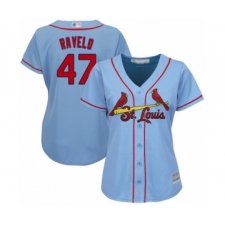 Women's St. Louis Cardinals #47 Rangel Ravelo Authentic Light Blue Alternate Cool Base Baseball Player Jersey