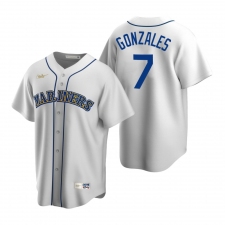 Men's Nike Seattle Mariners #7 Marco Gonzales White Cooperstown Collection Home Stitched Baseball Jersey