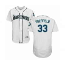 Men's Seattle Mariners #33 Justus Sheffield White Home Flex Base Authentic Collection Baseball Player Jersey