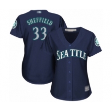 Women's Seattle Mariners #33 Justus Sheffield Authentic Navy Blue Alternate 2 Cool Base Baseball Player Jersey