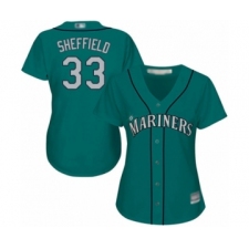 Women's Seattle Mariners #33 Justus Sheffield Authentic Teal Green Alternate Cool Base Baseball Player Jersey