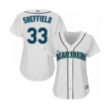 Women's Seattle Mariners #33 Justus Sheffield Authentic White Home Cool Base Baseball Player Jersey