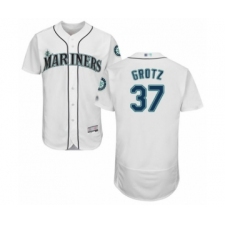 Men's Seattle Mariners #37 Zac Grotz White Home Flex Base Authentic Collection Baseball Player Jersey