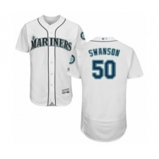 Men's Seattle Mariners #50 Erik Swanson White Home Flex Base Authentic Collection Baseball Player Jersey