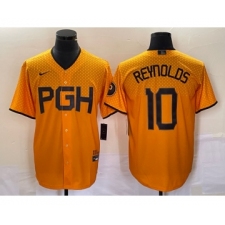 Men's Nike Pittsburgh Pirates #10 Bryan Reynolds Gold 2023 City Connect Stitched Jersey 1