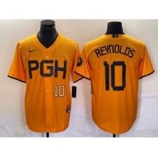 Men's Nike Pittsburgh Pirates #10 Bryan Reynolds Number Gold 2023 City Connect Stitched Jersey2