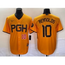 Men's Nike Pittsburgh Pirates #10 Bryan Reynolds Number Gold 2023 City Connect Stitched Jersey