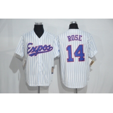 Mitchell And Ness Montreal Expos #14 Pete Rose White Strip Throwback Stitched Baseball Jersey