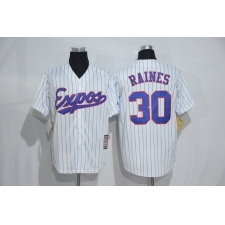Mitchell And Ness Montreal Expos #30 Tim Raines White Strip Throwback Stitched Baseball Jersey