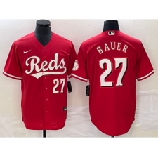 Men's Cincinnati Reds #27 Trevor Bauer Number Red Stitched MLB Cool Base Nike Jersey