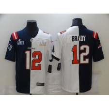 Men's Tampa Bay Buccaneers #12 Tom Brady Blue White Bowl LV Bowl LIII Limited Split Fashion Football Jersey