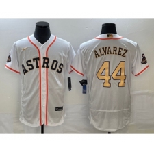 Men's Houston Astros #44 Yordan Alvarez 2023 White Gold World Serise Champions Flex Base Stitched Jersey