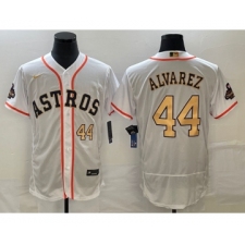 Men's Houston Astros #44 Yordan Alvarez Number 2023 White Gold World Serise Champions Flex Base Stitched Jersey1