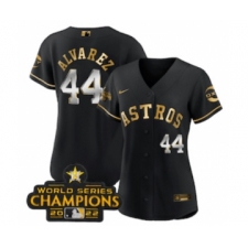Women's Houston Astros #44 Yordan Alvarez Black Gold 2022 World Serise Champions Stitched Baseball Jersey