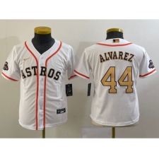 Youth Houston Astros #44 Yordan Alvarez 2023 White Gold World Serise Champions Cool Base Stitched Jersey