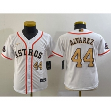 Youth Houston Astros #44 Yordan Alvarez Number 2023 White Gold World Serise Champions Cool Base Stitched Jersey