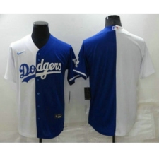 Men's Los Angeles Dodgers Blank White Blue Split Cool Base Stitched Baseball Jersey