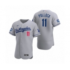 Men's Los Angeles Dodgers #11 A.J. Pollock Gray 2020 World Series Champions Road Authentic Jersey