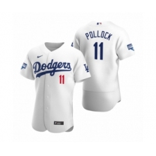 Men's Los Angeles Dodgers #11 A.J. Pollock White 2020 World Series Champions Authentic Jersey