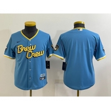 Youth Milwaukee Brewers Blank Blue 2022 City Connect Cool Base Stitched Jersey