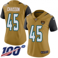 Women's Jacksonville Jaguars #45 K'Lavon Chaisson Gold Stitched NFL Limited Rush 100th Season Jersey