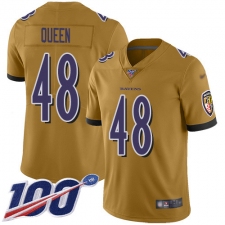 Men's Baltimore Ravens #48 Patrick Queen Gold Stitched NFL Limited Inverted Legend 100th Season Jersey