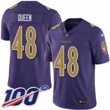 Men's Baltimore Ravens #48 Patrick Queen Purple Stitched NFL Limited Rush 100th Season Jersey