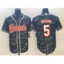 Men's Cincinnati Bengals #5 Tee Higgins Gray Camo Cool Base Stitched Baseball Jersey