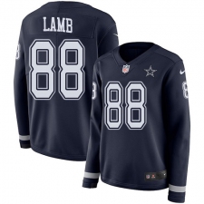 Women's Dallas Cowboys #88 CeeDee Lamb Navy Blue Team Color Stitched Limited Therma Long Sleeve Jersey