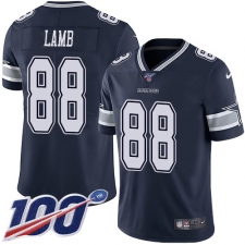 Youth Dallas Cowboys #88 CeeDee Lamb Navy Blue Team Color Stitched 100th Season Vapor Untouchable Limited Jersey