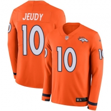 Men's Denver Broncos #10 Jerry Jeudy Orange Team Color Stitched Limited Therma Long Sleeve Jersey