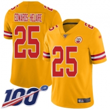 Men's Kansas City Chiefs #25 Clyde Edwards-Helaire Gold Stitched Limited Inverted Legend 100th Season Jersey