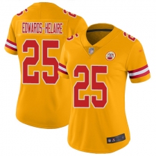 Women's Kansas City Chiefs #25 Clyde Edwards-Helaire Gold Stitched Limited Inverted Legend Jersey