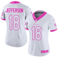 Women's Minnesota Vikings #18 Justin Jefferson White Pink Stitched NFL Limited Rush Fashion Jersey