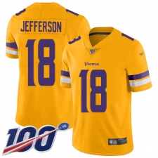 Youth Minnesota Vikings #18 Justin Jefferson Gold Stitched NFL Limited Inverted Legend 100th Season Jersey