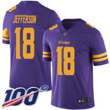 Youth Minnesota Vikings #18 Justin Jefferson Purple Stitched NFL Limited Rush 100th Season Jersey