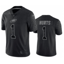 Men's Philadelphia Eagles #1 Jalen Hurts Black Reflective Limited Stitched Football Jersey