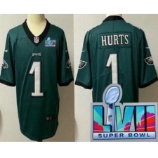 Youth Philadelphia Eagles #1 Jalen Hurts Limited Green Super Bowl LVII Vapor Jersey