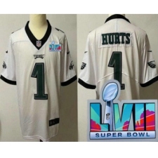 Youth Philadelphia Eagles #1 Jalen Hurts Limited White Super Bowl LVII Vapor Jersey