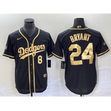 Men's Los Angeles Dodgers Front #8 Back #24 Kobe Bryant Black Gold Cool Base Stitched Baseball Jersey