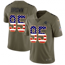 Men's Carolina Panthers #95 Derrick Brown Olive USA Flag Stitched NFL Limited 2017 Salute To Service Jersey