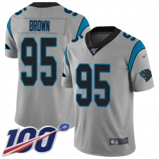 Men's Carolina Panthers #95 Derrick Brown Silver Stitched NFL Limited Inverted Legend 100th Season Jersey